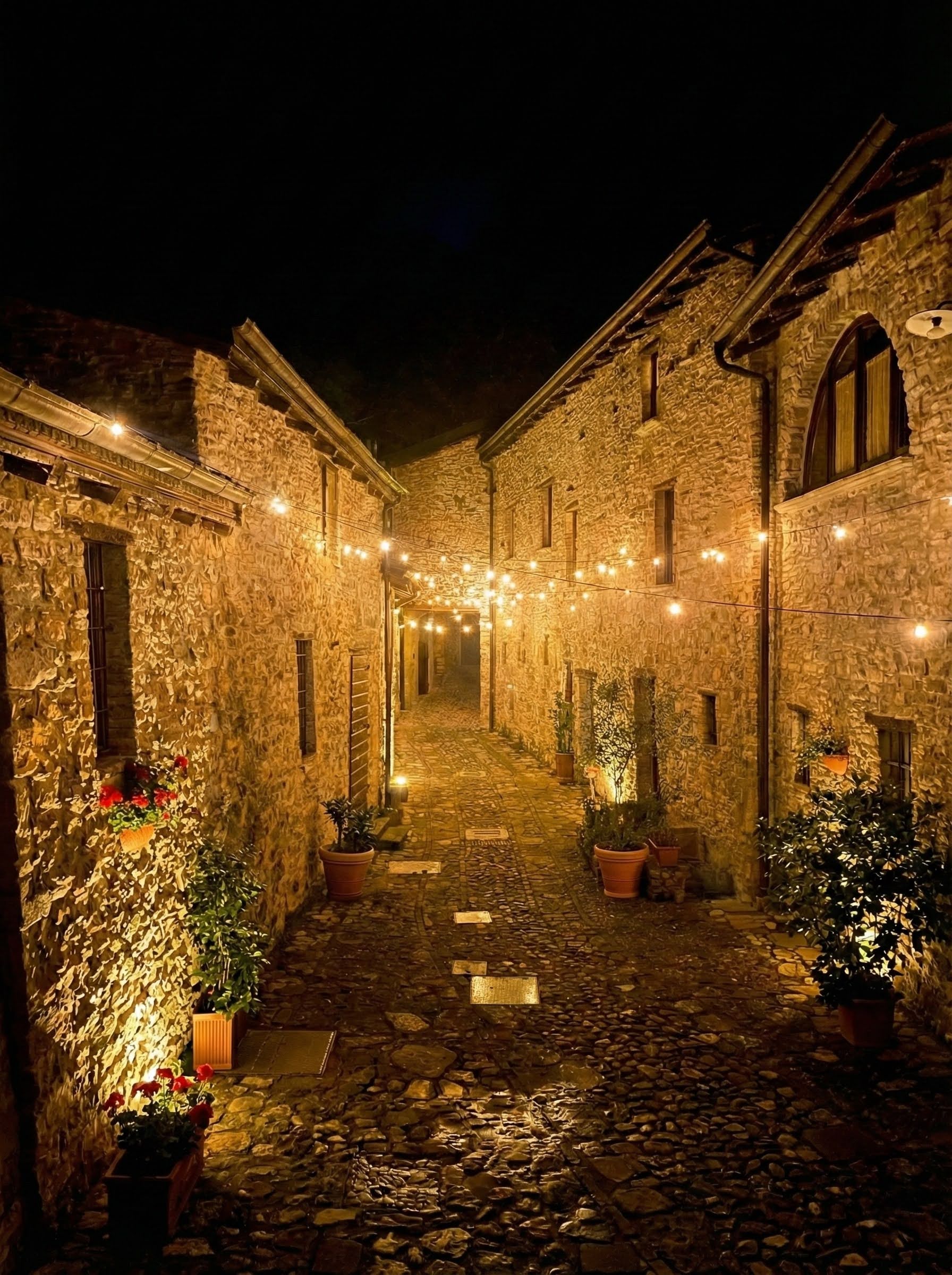 Mulino Borgo Lentino illuminato di notte